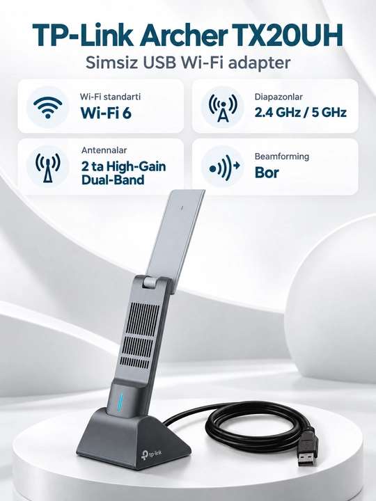 TP-Link Archer TX20UH — USB Wi-Fi приёмник адаптер AX1800, 2.4/5 ГГц, 2 антенны - 