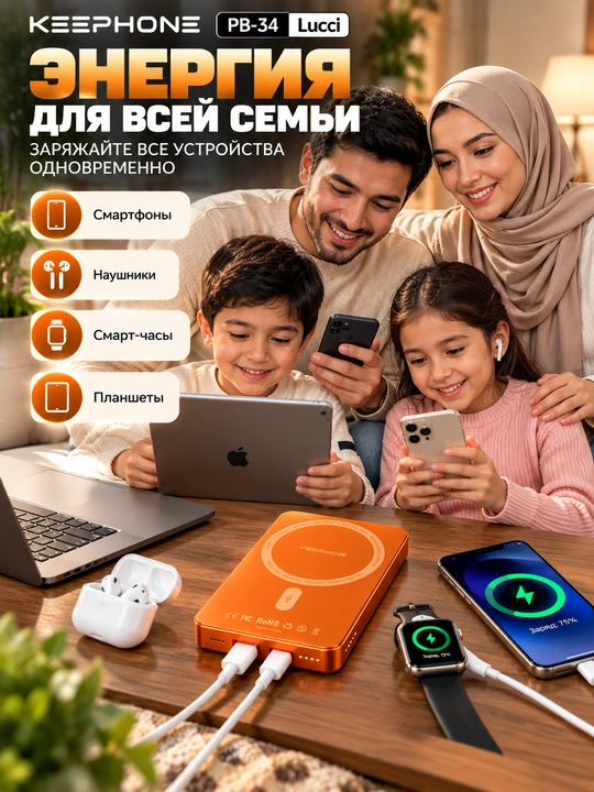 Keephone Lucci PB-34 — Power Bank 10000 мАч с MagSafe и быстрой зарядкой PD 20W