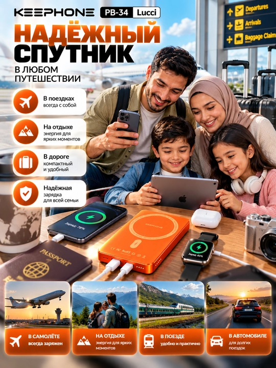 Keephone Lucci PB-34 — Power Bank 10000 мАч с MagSafe и быстрой зарядкой PD 20W