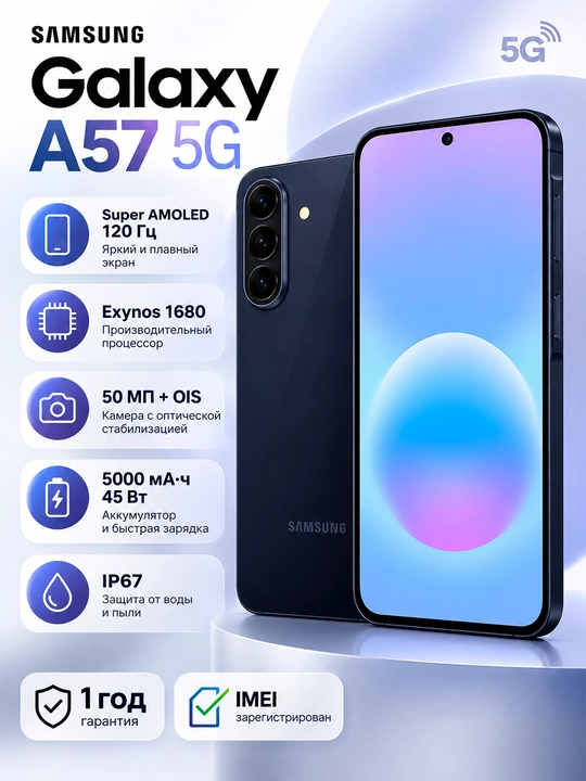 Смартфон Samsung Galaxy A57 5G 6.7" AMOLED 50 Мп 5000 мАч 8/256 ГБ - 