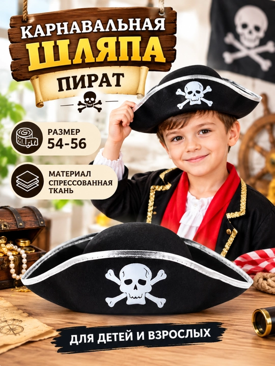 Карнавальная шляпа пирата для взрослых и детей