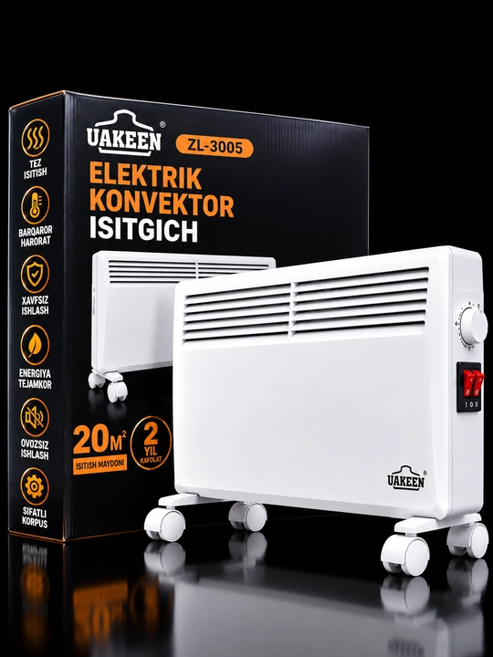 Uakeen zl 3005 elektr konvektor isitgich 20 m² harorat sozlash g‘ildirakli