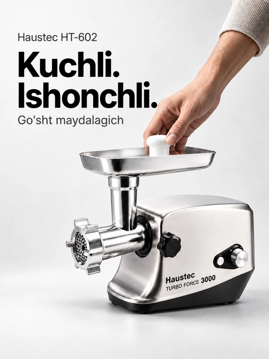 HAUSTEC HT-602 elektr go‘sht maydalagich oshxona uchun kuchli va qulay go‘sht qiymalagich - 