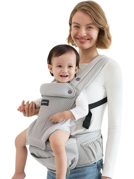 Momcozy 2-in-1 Ergonomic Hip Seat Baby, эргономичная переноска для ребёнка, розовый и серый - 