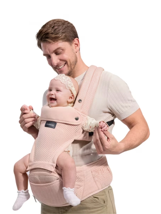 Momcozy 2-in-1 Ergonomic Hip Seat Baby, эргономичная переноска для ребёнка, розовый и серый
