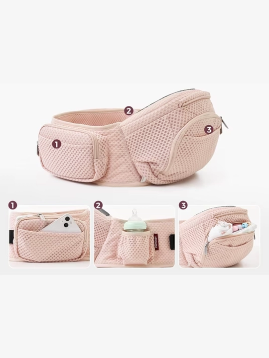 Momcozy 2-in-1 Ergonomic Hip Seat Baby, эргономичная переноска для ребёнка, розовый и серый
