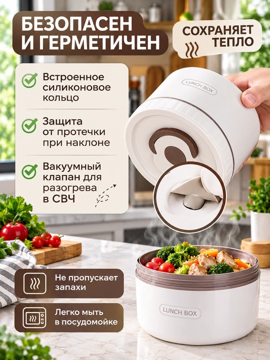 Ланчбокс для сохранения тепла еды, 2 стеклянных, с термосумкой, удобный, прочный ланч бокс