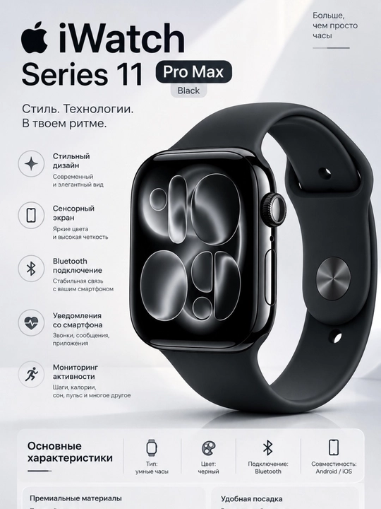 Умные часы 11 series, смарт-часы, с 1 и 3 видами ремешков, Bluetooth-соединение - 