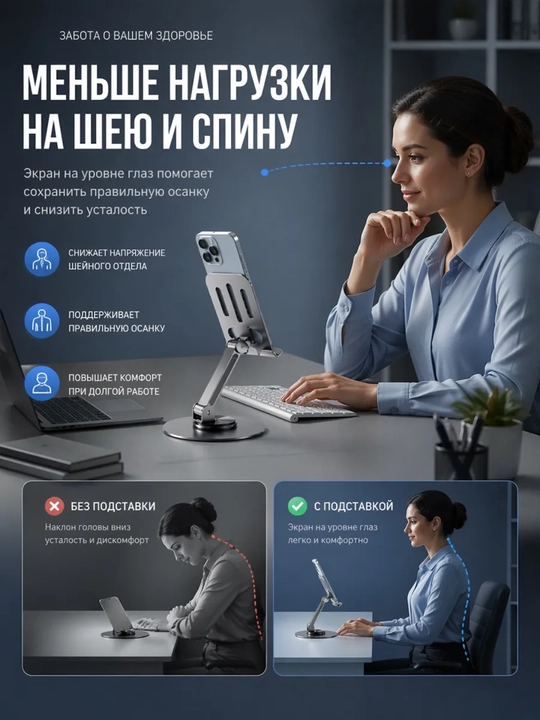 Smartfon va planshetlar uchun 360° ga aylanadigan metall podstavka tutqich, holder, derjatel