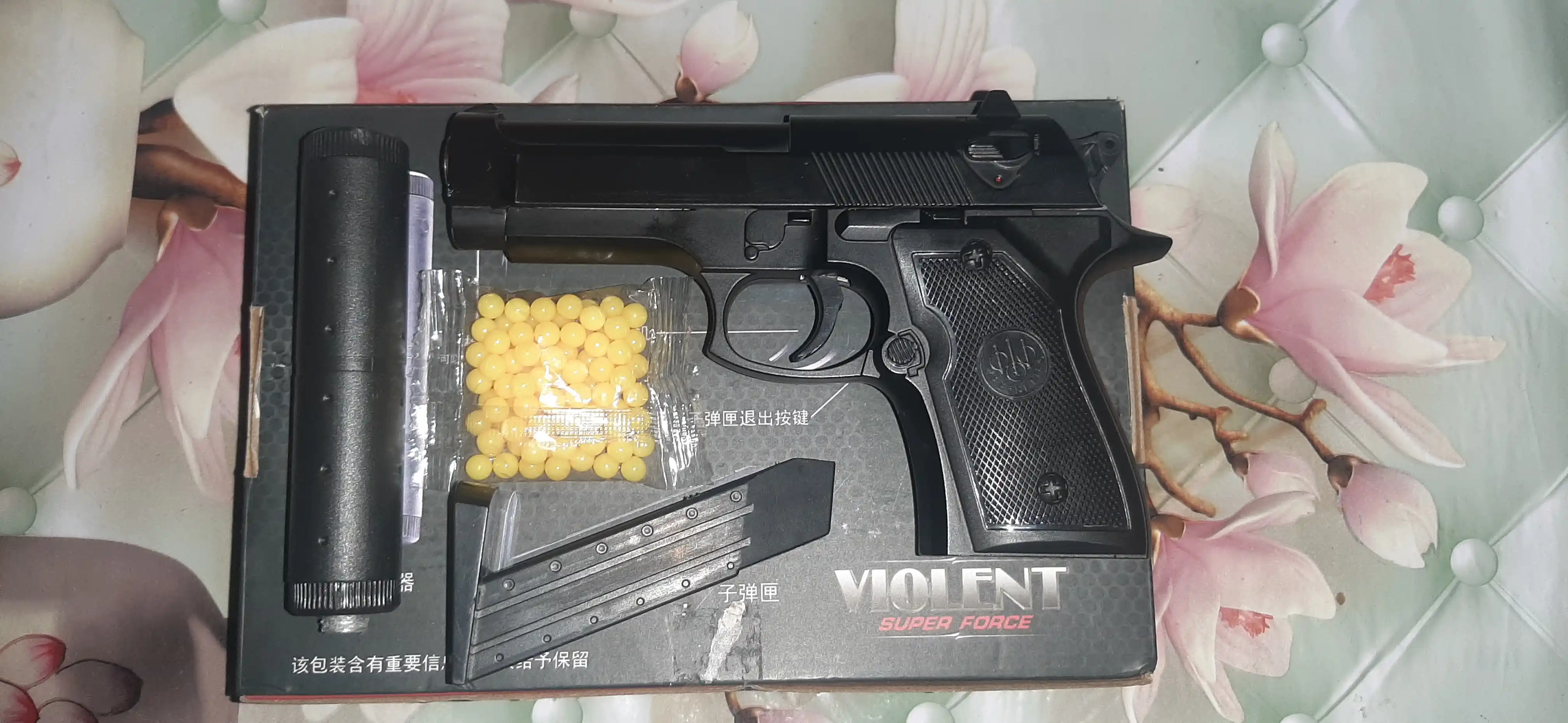 Игрушечный пистолет, металлический, с глушителем и пульками, VIOLENT