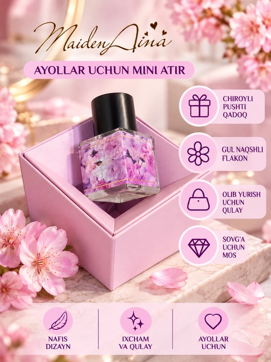 Ayollar uchun Maiden Anna Rose atir moyi, atirgul iforli surtiladigan mini atir 10 ml - 