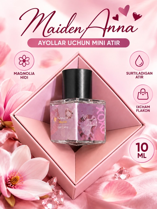 Ayollar uchun Maiden Anna Rose atir moyi, atirgul iforli surtiladigan mini atir 10 ml - 