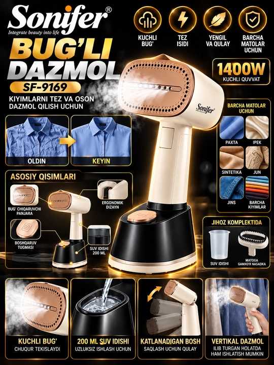 Sonifer sf 9169 bug‘li dazmol 1400 vt kuchli bug‘ oson dazmollash