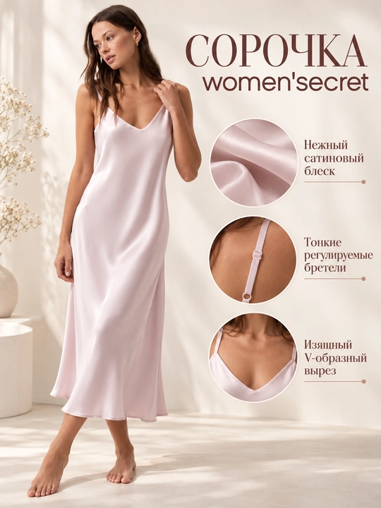 Women’secret ayollar uchun pushti rangli atlas tungi ko‘ylagi - 
