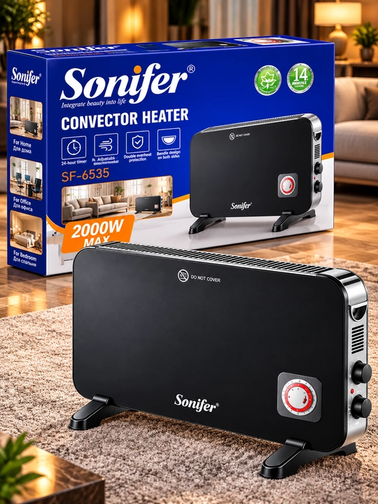 Sonifer 2000 vt elektr konvektor isitgich termostatli 2 rejim 24 soat taymer