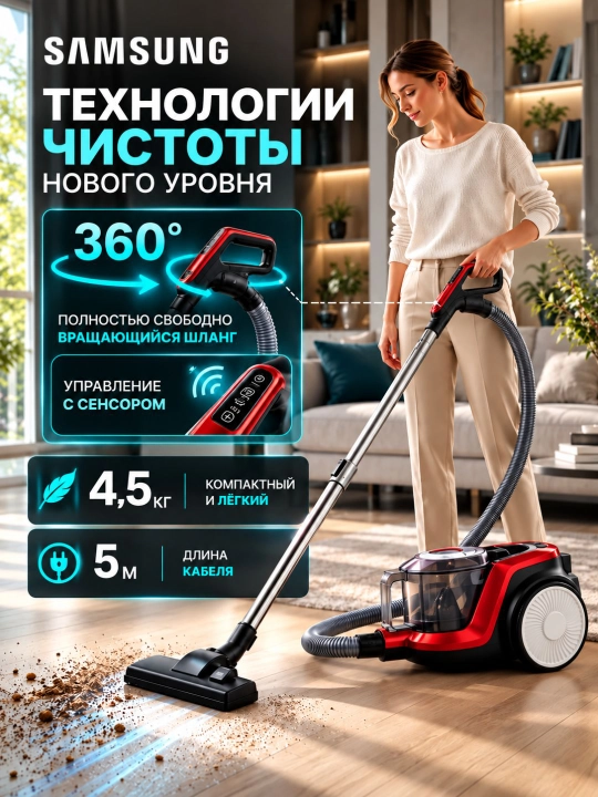 Пылесос Samsung PSR-433, 4000 Вт, 4 л, циклонный, контейнерный, для дома