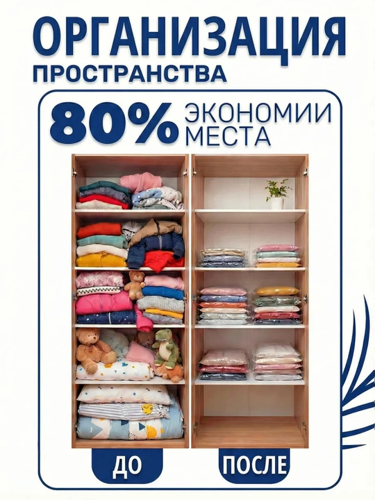 Вакуумные пакеты для одежды, набор 5 шт с ручным насосом