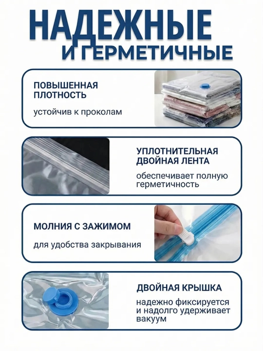 Вакуумные пакеты для одежды, набор 5 шт с ручным насосом
