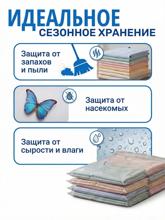 Вакуумные пакеты для одежды, набор 5 шт с ручным насосом