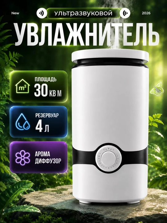 Увлажнитель воздуха ультразвуковой 4 л с отсеком для аромамасла - 