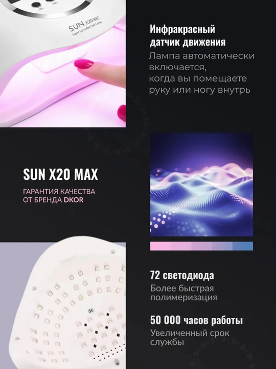 Лампа для маникюра UV/LED SUN X20 Max, 72 светодиода, дисплей