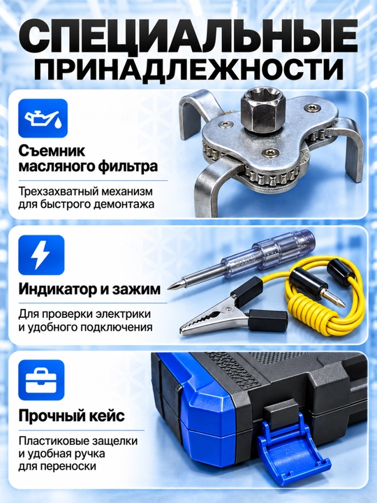 Набор инструментов DALI 121 предмет, 1/4 и 1/2 дюйма, с ключами и головками