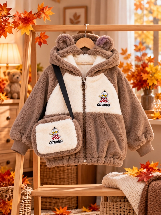 2-5 yoshli o‘g‘il bola uchun sumkali pancho Teddy bolalar kurtkasi