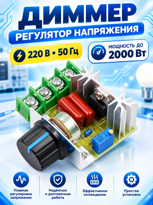 Симисторонний регулятор мощности, диммер, 220 В, 2000 Вт - 