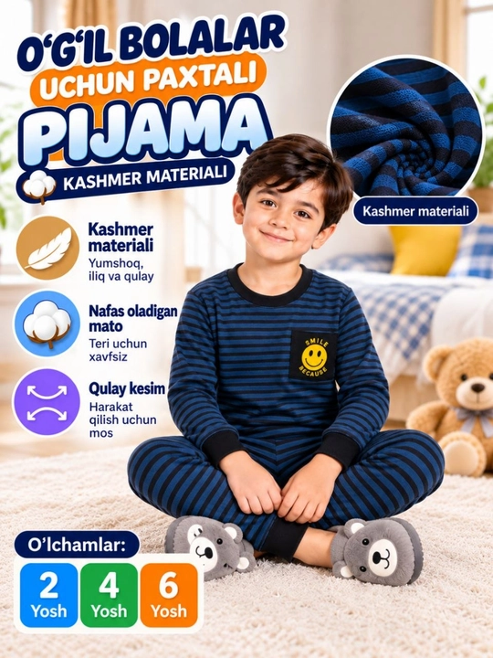 O‘g‘il bolalar uchun uy kiyimi, bolalar pijamasi, yumshoq va qulay uy kostyumi - 