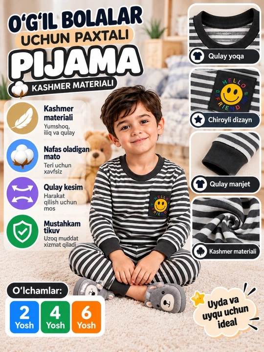 O‘g‘il bolalar uchun uy kiyimi, bolalar pijamasi, yumshoq va qulay uy kostyumi - 