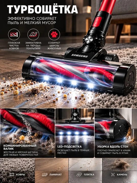 Пылесос Samsung Ultra Pro X8 беспроводной вертикальный, мощный для дома и уборки