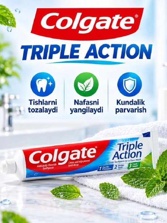 Colgate tish pastasi tishlarni samarali tozalaydi, nafasni yangilaydi va kariesdan himoya qiladi - 