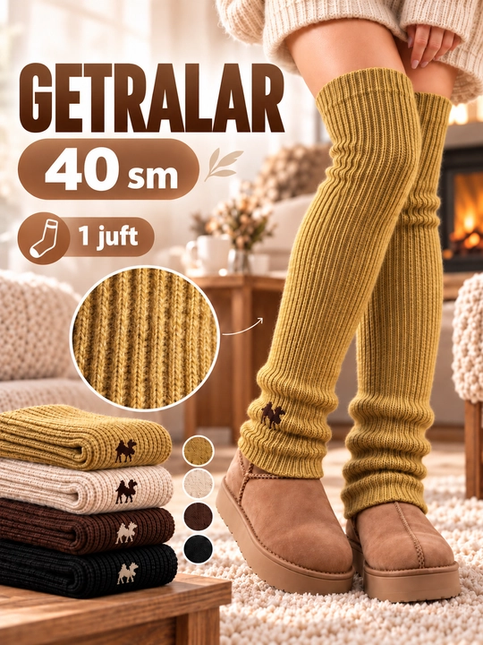 Ayollar uchun issiq getralar, oyoq isituvchi getra, uzun trikotaj getri, 40 sm, 1 juft