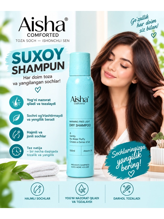 Quruq shampun sochlar uchun Aisha, 150 ml - 