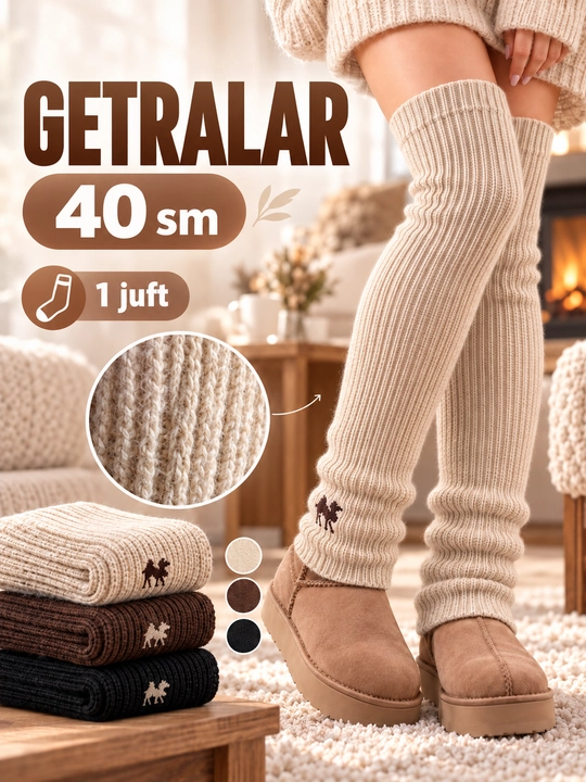 Ayollar uchun issiq getralar, oyoq isituvchi getra, uzun trikotaj getri, 40 sm, 1 juft