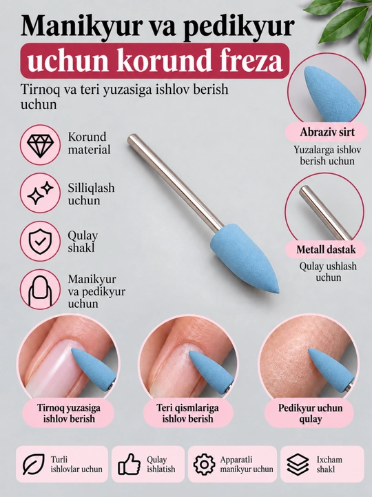 Manikyur va pedikyur uchun korund freza Alanga shakli - 