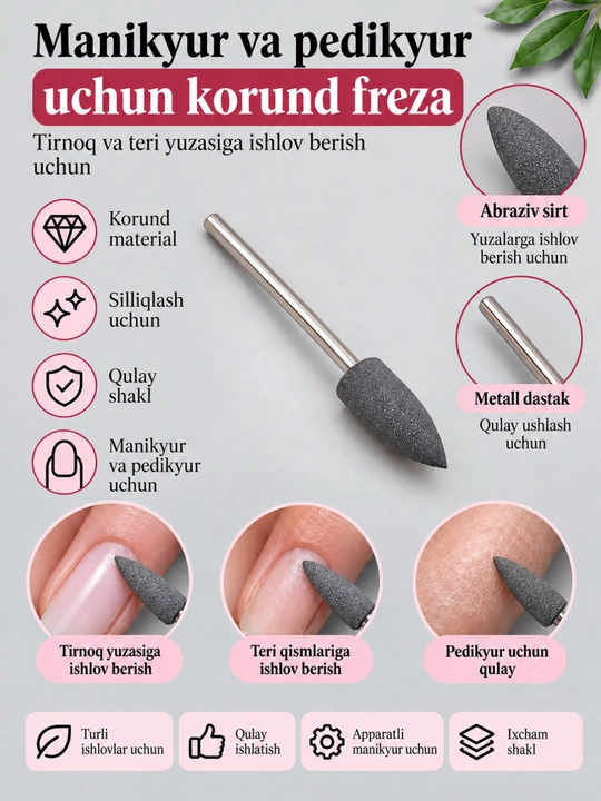 Manikyur va pedikyur uchun korund freza Alanga shakli - 