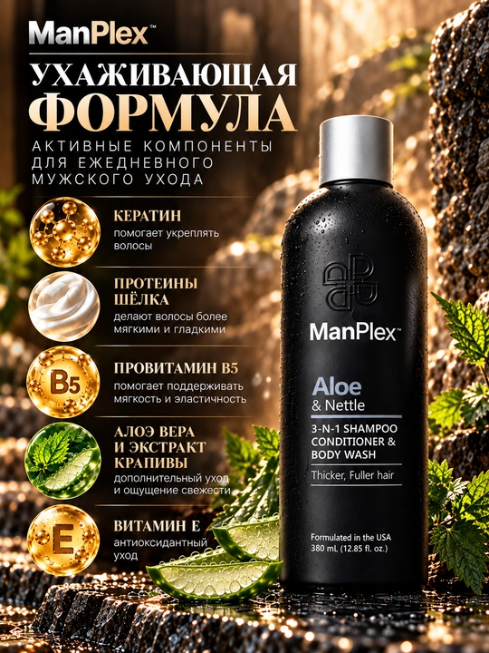 Уходовое средство для мужчин ManPlex, 3 в 1: шампунь, кондиционер, гель для душа, 380 мл