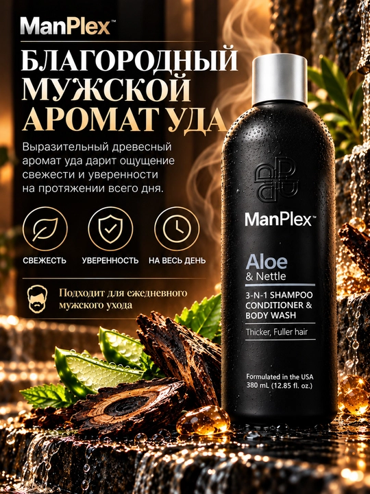 Уходовое средство для мужчин ManPlex, 3 в 1: шампунь, кондиционер, гель для душа, 380 мл