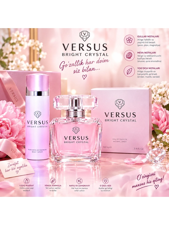 Versus ayollar uchun parfyum, Versace ayollar uchun to'plam, atiri 100ml, dezodarant 200 ml - 