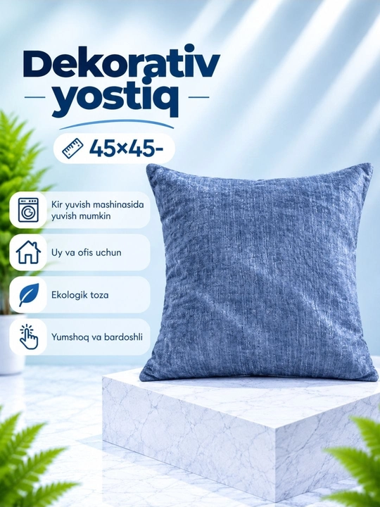 Dekorativ yostiq - uyingiz va ofisingiz uchun eng maqbul tanlov, o‘lchami: 45×45 sm - 