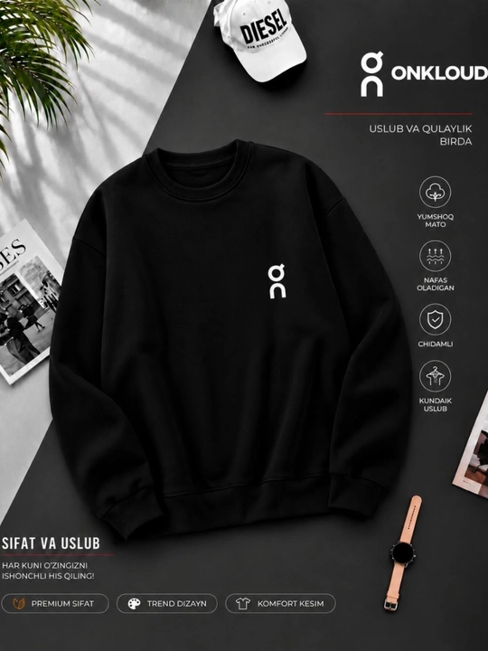 Erkaklar uchun oversize svitshot BROOKLYN NEW YORK, qora rangli uzun yengli sweatshirt