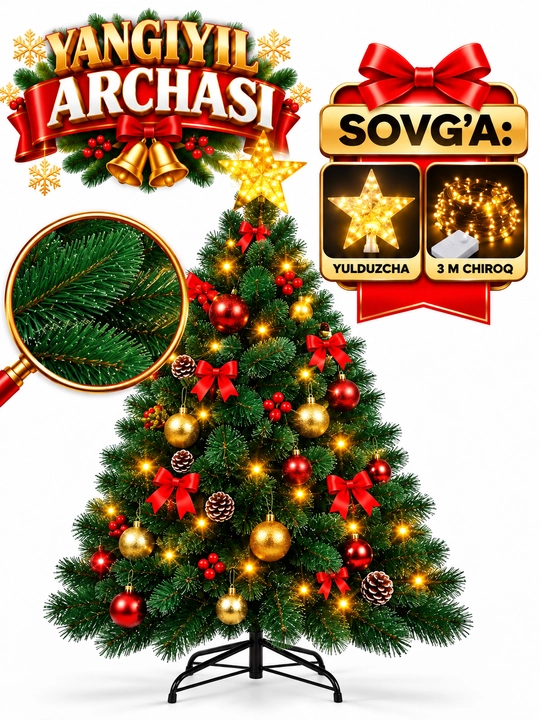 Yangi yil archasi, sun'iy archa, o‘lchami 60 sm, 90 sm 120 sm, 150 sm, 180 sm, 210 sm