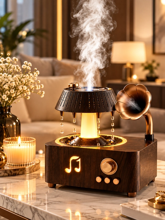 Uy, yotoqxona va ofis uchun LED yoritish va musiqa bilan jihozlangan retro uslubdagi havo namlagich