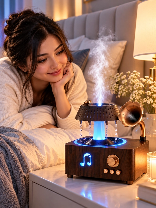 Uy, yotoqxona va ofis uchun LED yoritish va musiqa bilan jihozlangan retro uslubdagi havo namlagich - 