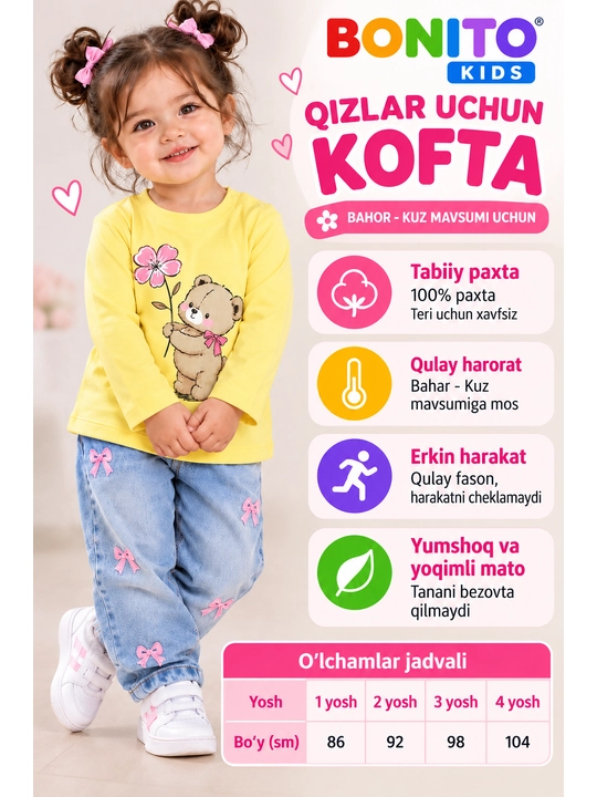Qiz bolalar uchun uzun yengli kofta - 