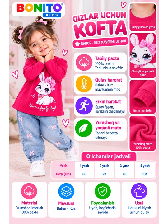 Кофточка для девочек с длинным рукавом - 