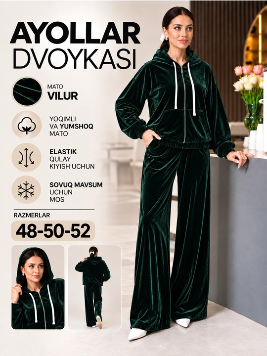 Ayollar velur kostyumi, uy kiyimi
