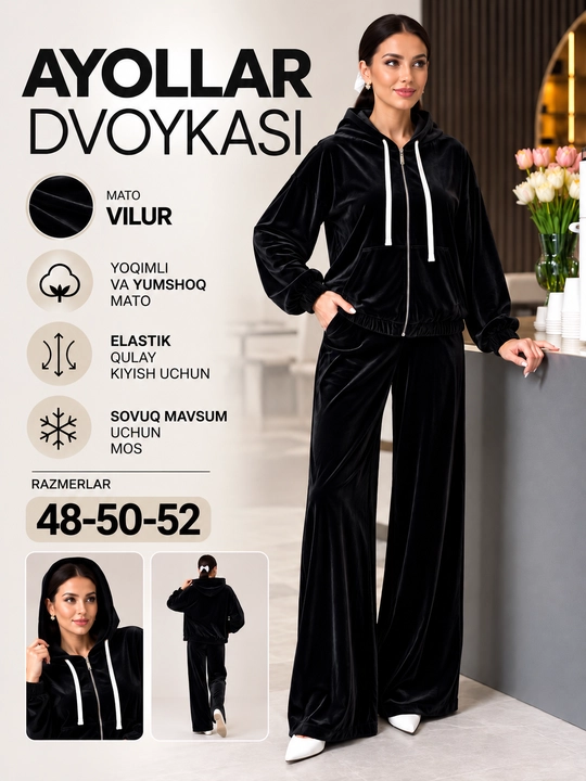 Ayollar velur kostyumi, uy kiyimi