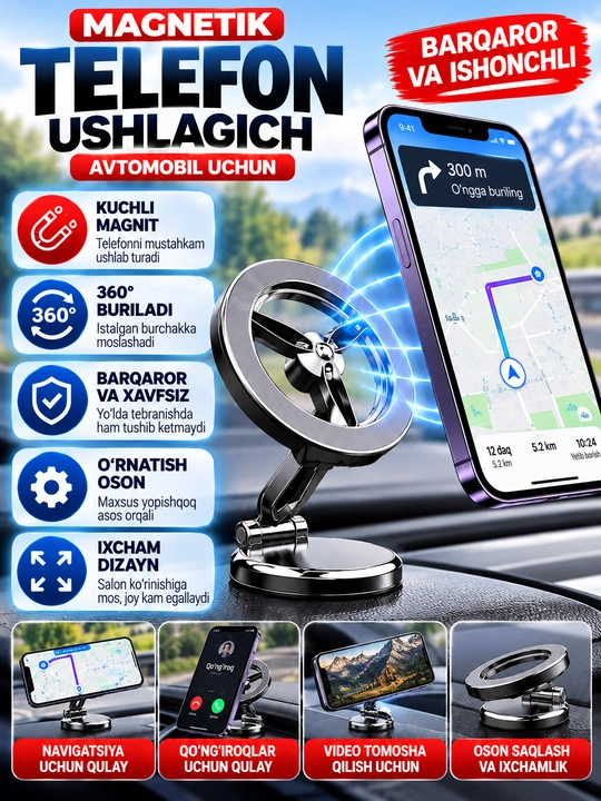 H320, 360 telefonlari uchun magnitli avtomobil ushlagichi°